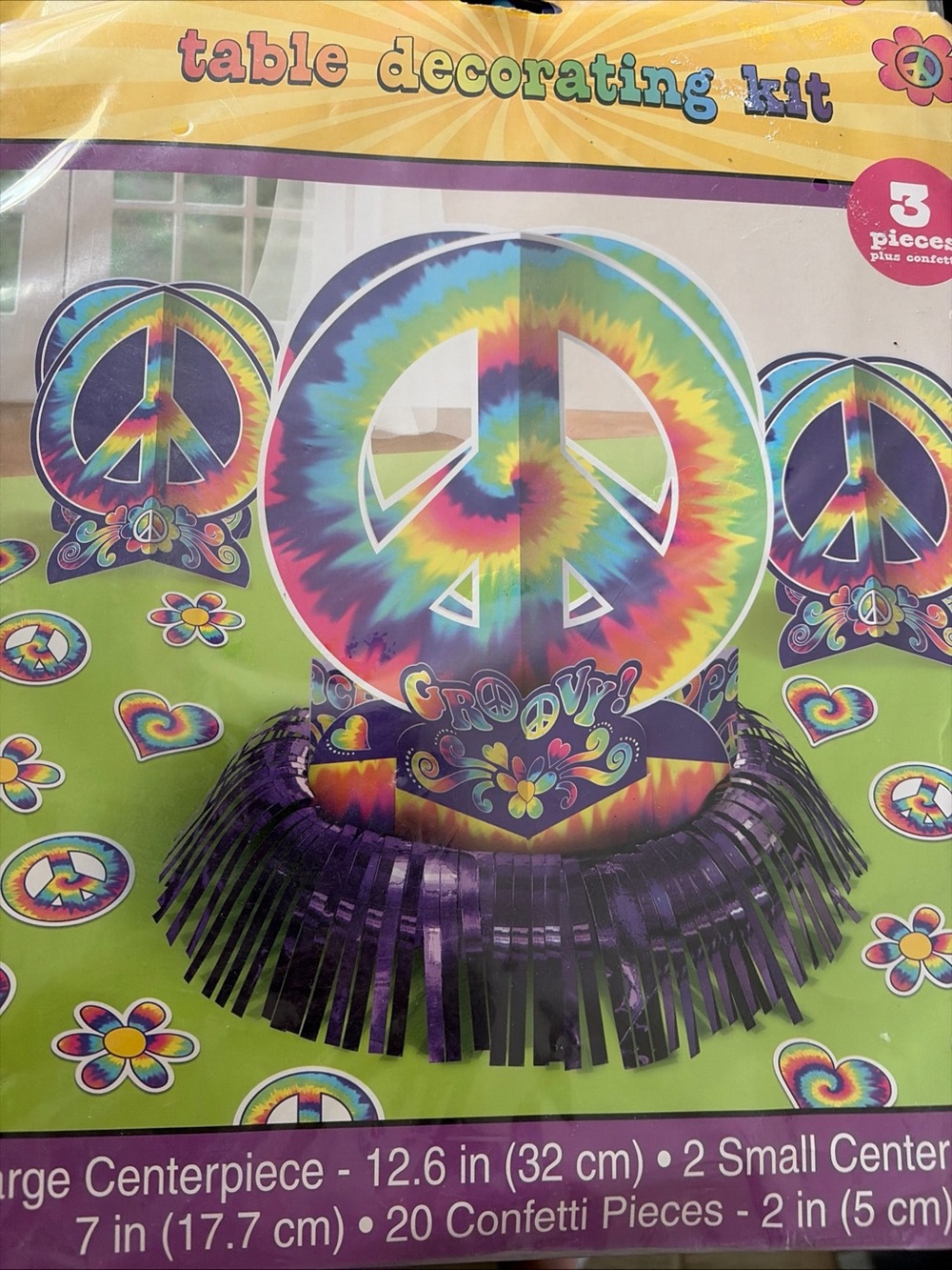 Groovy Tie-Dye Peace Sign Table Decorating Kit - Rainbow